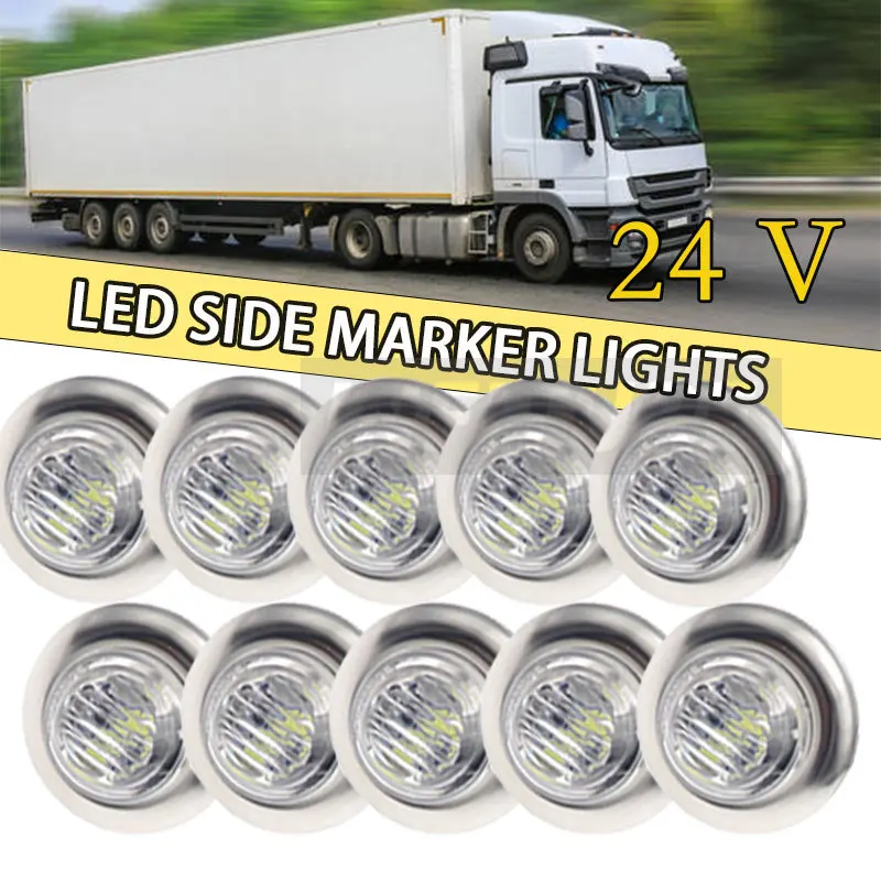 

10pcs Waterproof 12V 3LED 3/4" Trailer Side Marker Lights Front Rear Trucks Clearance Lights Lamp White Round