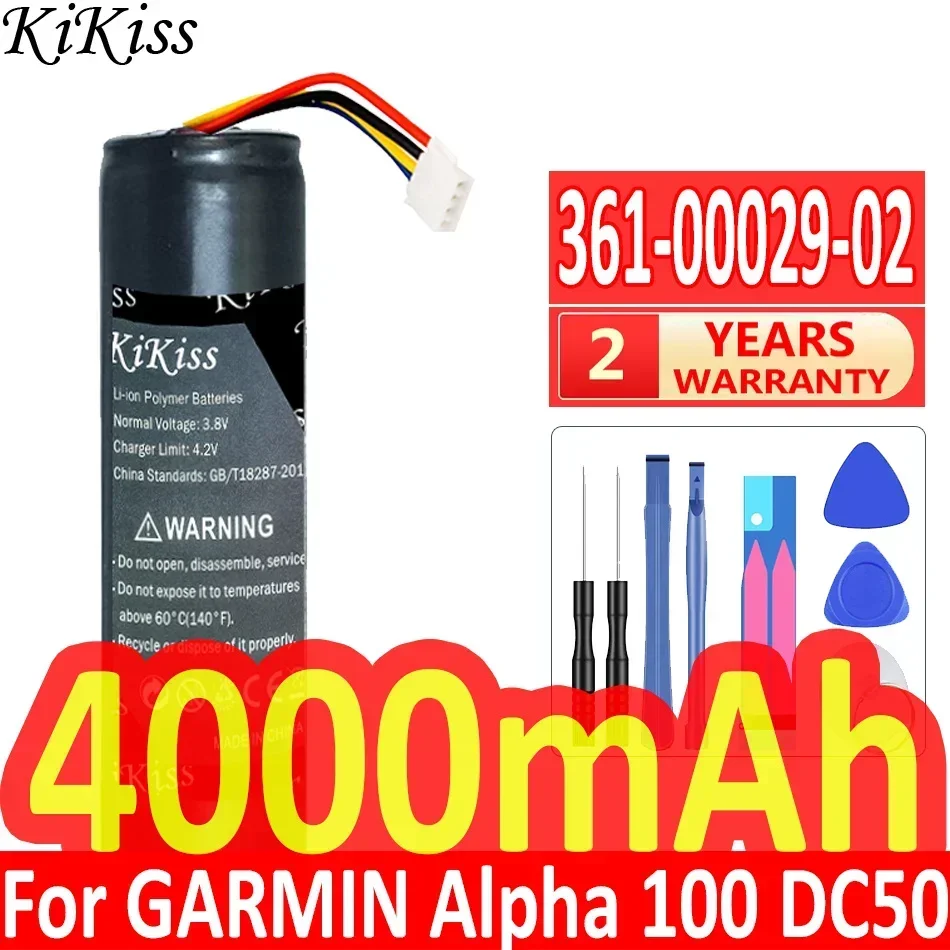 Batteria potente KiKiss da 4000 mAh 361-00029-02 per Garmin Alpha 100, DC50, GAA002, GAA003, GAA004, T5, TT10, TT10 Dispositivo per cani, TT15