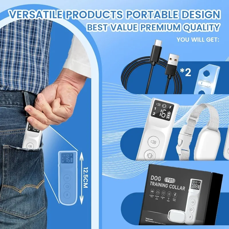 

Waterproof Rechargeable Electric Dog Training Collar with Remote Control Ultrasonic Stop Barking Vibration Anti Bark Collars