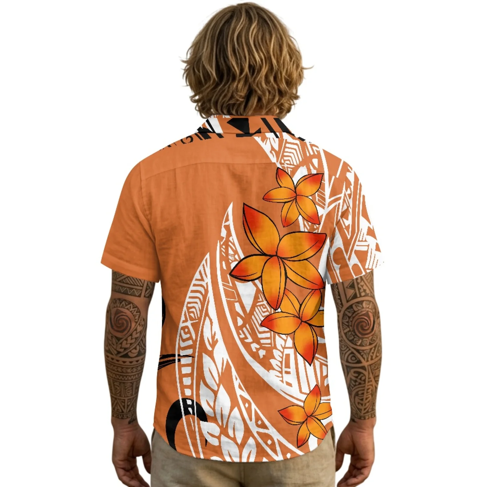 PENSTROLL Casual Linen Like Man Outfit Set Single Breasted Mens Hawaiian Shirt for Beach Plumeria