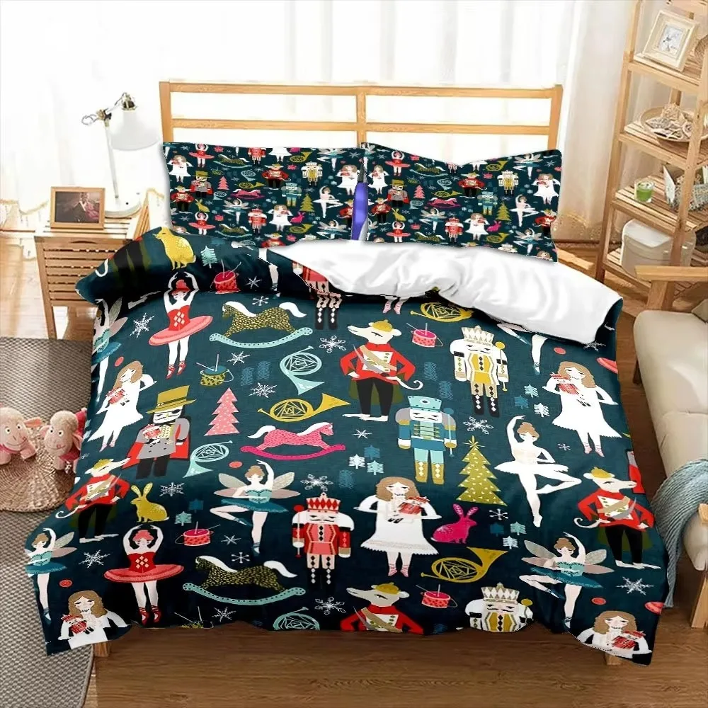 Nutcracker Duvet Cover Set Christmas Bedding Set Cartoon Royal Guarder Comforter Cover New Year Festival Quilt Cover Queen Size