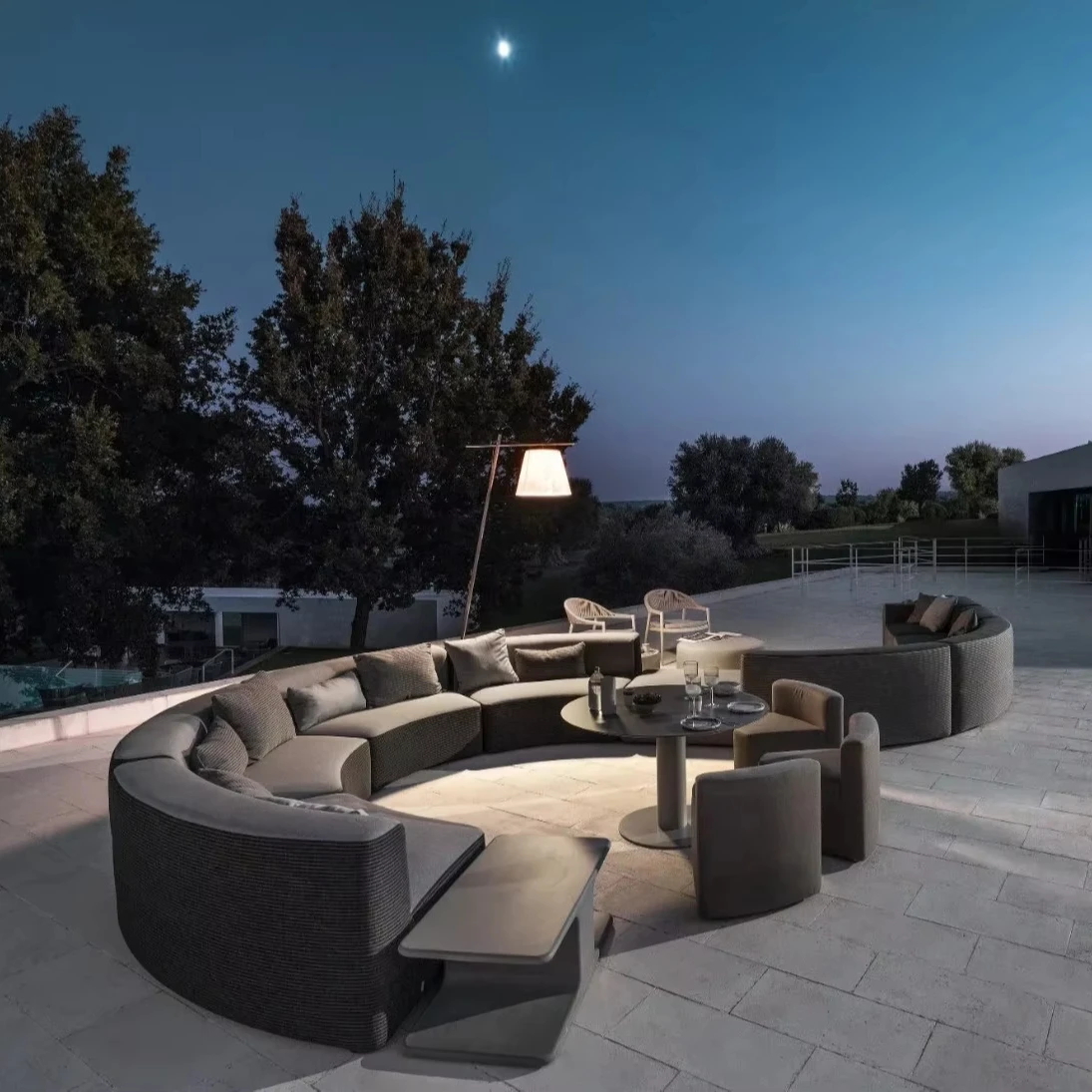 & Factory Wholesale Modern S Shaped Fabric Outdoor Sofa Sets for Hotel Villa Use