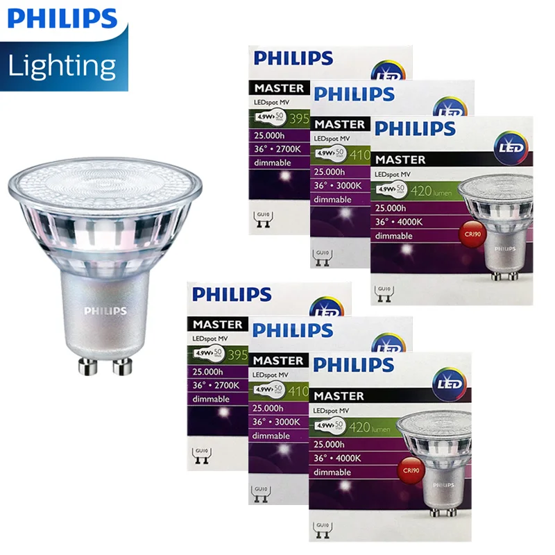 Philips MASTER LEDspot PAR16 GU10 Dimmable Bulb 4.9W 220‑240V 2700K/3000K/4000K Warm White 50W Halogen GU10 Replacement