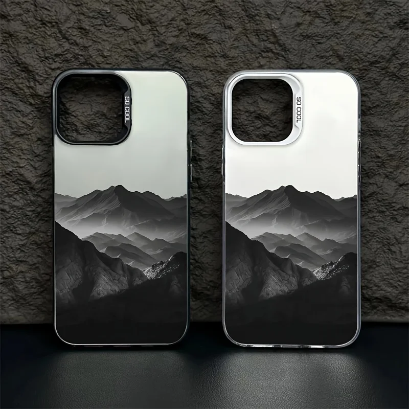 

Ins Style Black Mountain Peak Shockproof and Non Slip Frosted Phone Case Suitable for iPhone 16 15 14 13 12 11 Pro Max Plus Mini