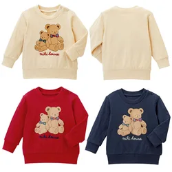 Autumn New Children's Hoodies Cartoon Vintage Bear Letter Embroidered Long Sleeve Sweatshirts Baby Boy Clothes Pullover Hoodie