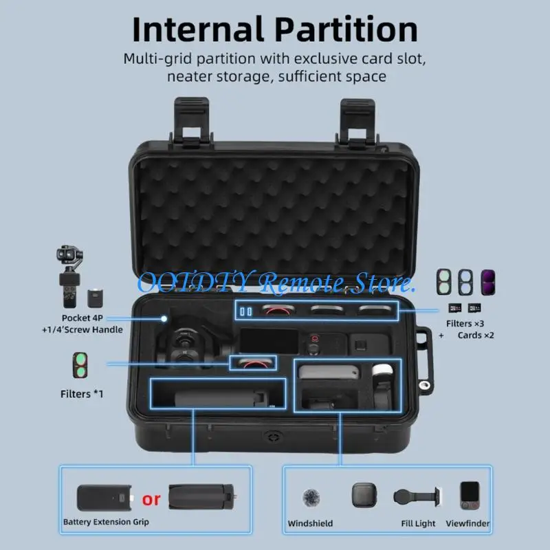 Portable Camera Storage Case with Rigid Shell Exterior, Small Carry Form, Wrist Cord and Carabiner for POCKET 4P Road Travel and