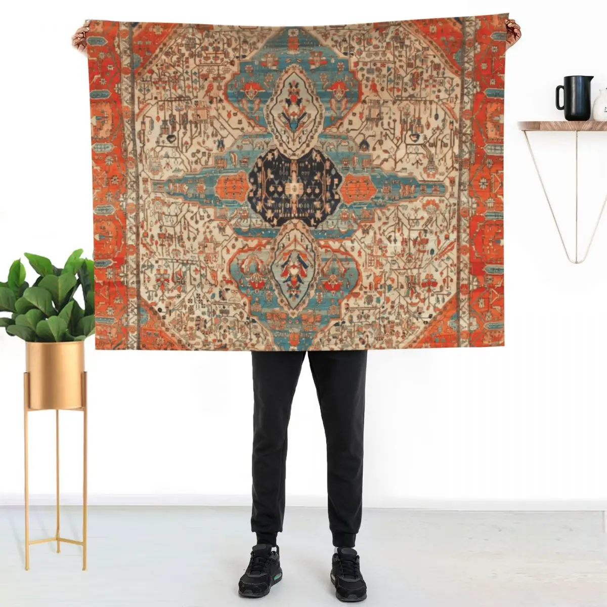 Mohtashan Kashan Persian Rug Print Throw Blanket sofa bed decorative Giant Sofa manga Large Soft Big Blankets