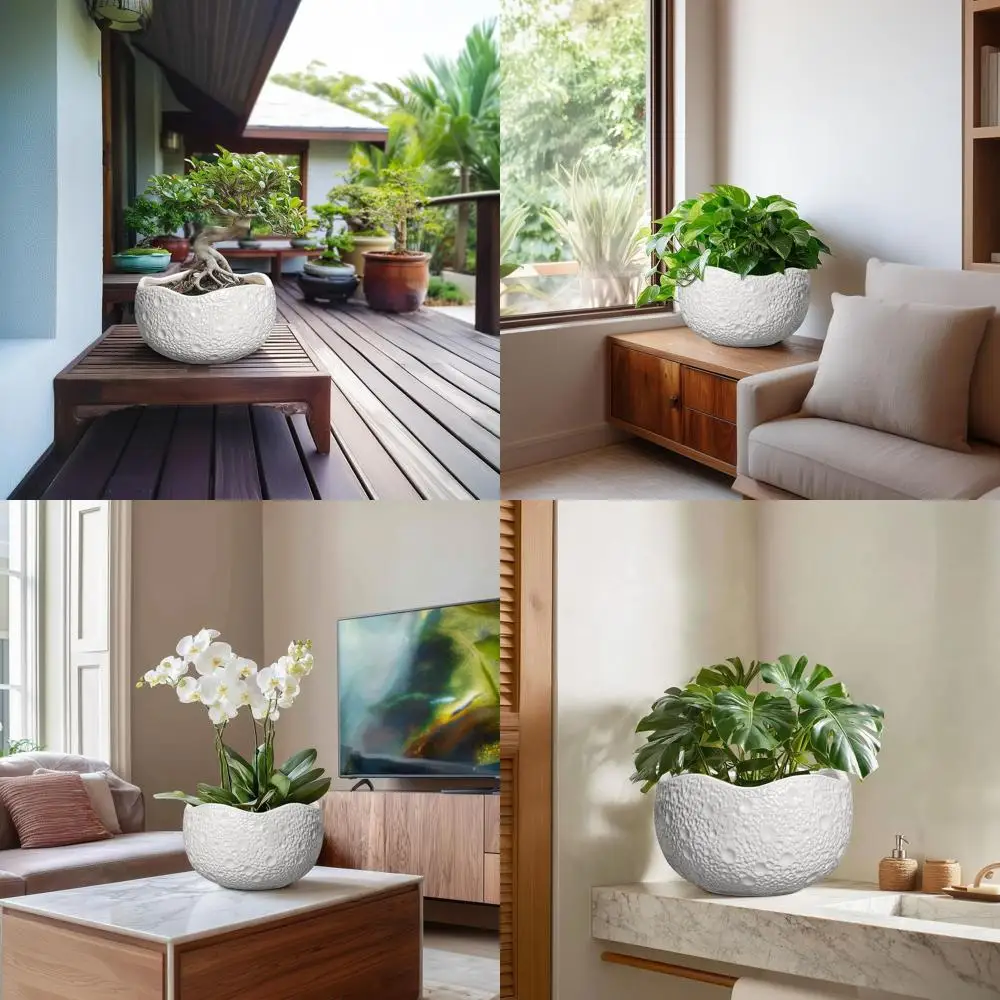 

10 керамических горшков для растений, круглый открытый комнатный горшок для бонсай со сливным отверстием, современный декоративный цветочный горшок, белый