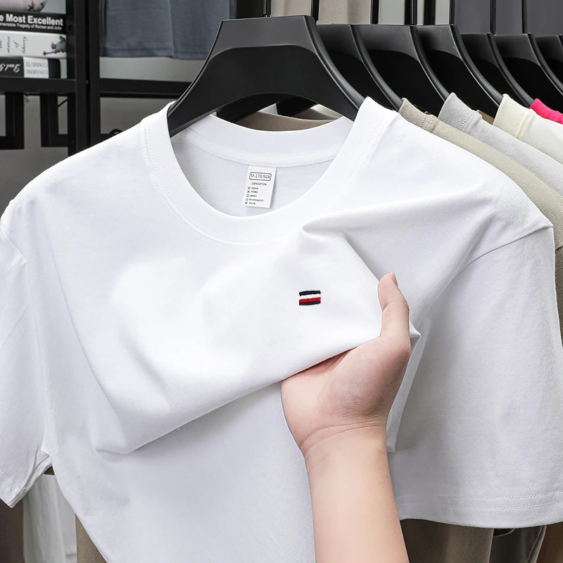 

Футболка из 100% хлопка с короткими рукавами мужская модная хит продаж высококачественный брендовый летний дышащий повседневный топ с вышивкой и круглым вырезом