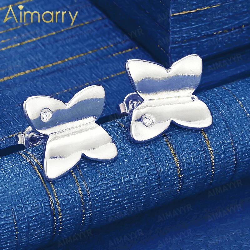 925 Sterling Silver Exquisite Smooth Butterfly Set AAA Zircon Earrings for Women's Weddings High-quality Fashion Jewelry