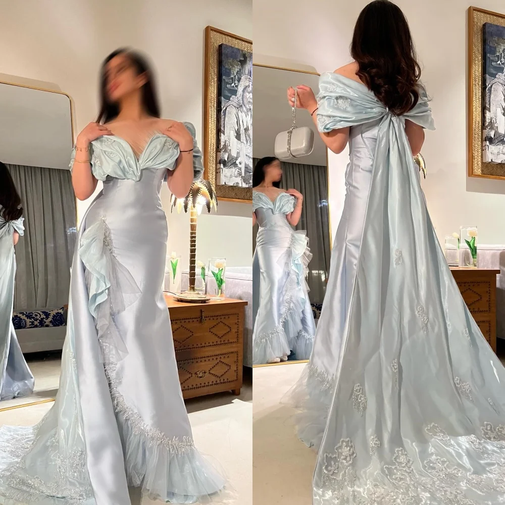 Customized Evening Saudi Arabia Satin Beading Draped Pleat Birthday A-line Off-the-shoulder Bespoke Occasion Gown Long Dresses