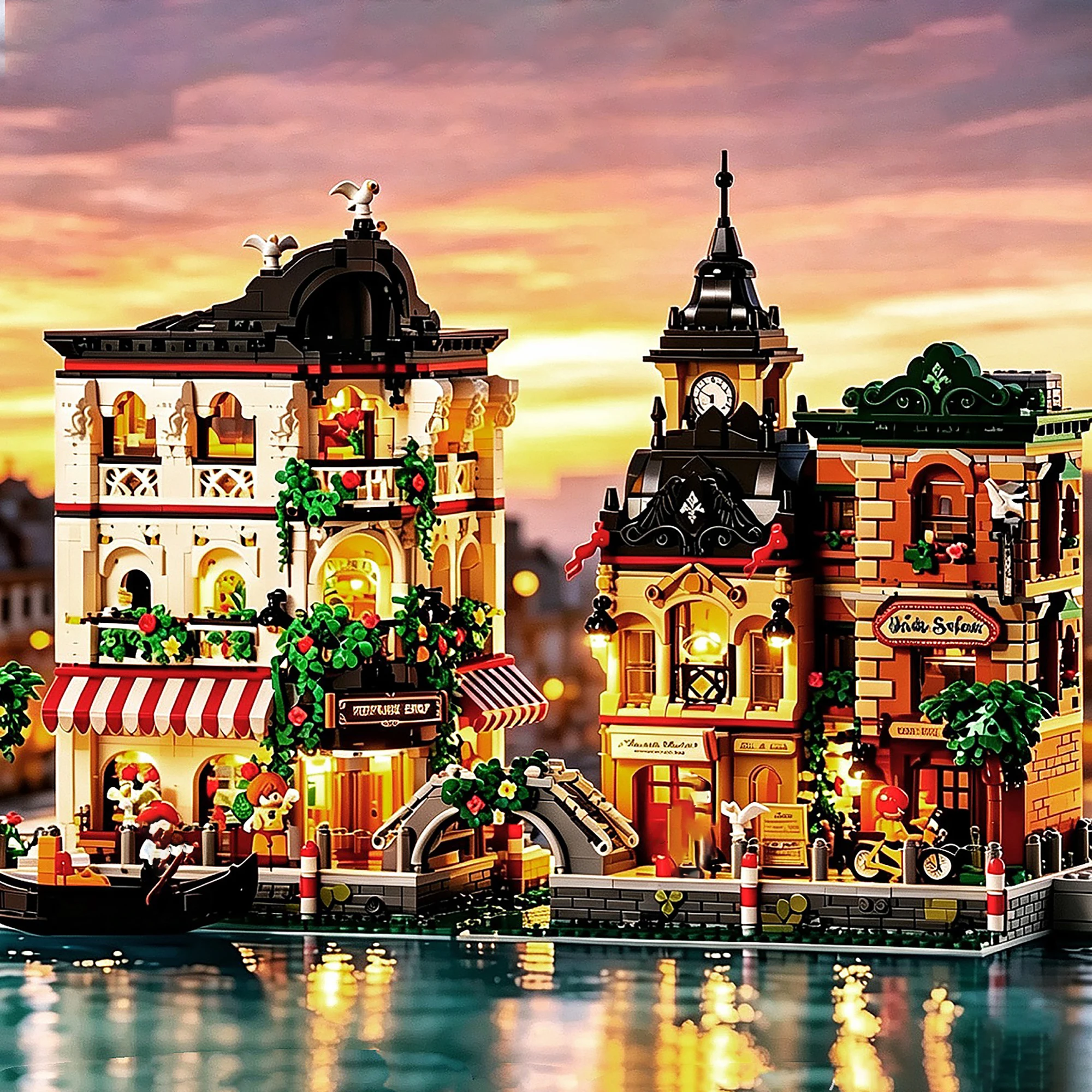 2-in-1 Riverside Parfümerie-Bistro & Friseursalon Bausteine Europäische Straßenansicht Konstruktions-Bausteine Spielzeug für Erwachsene Geschenk