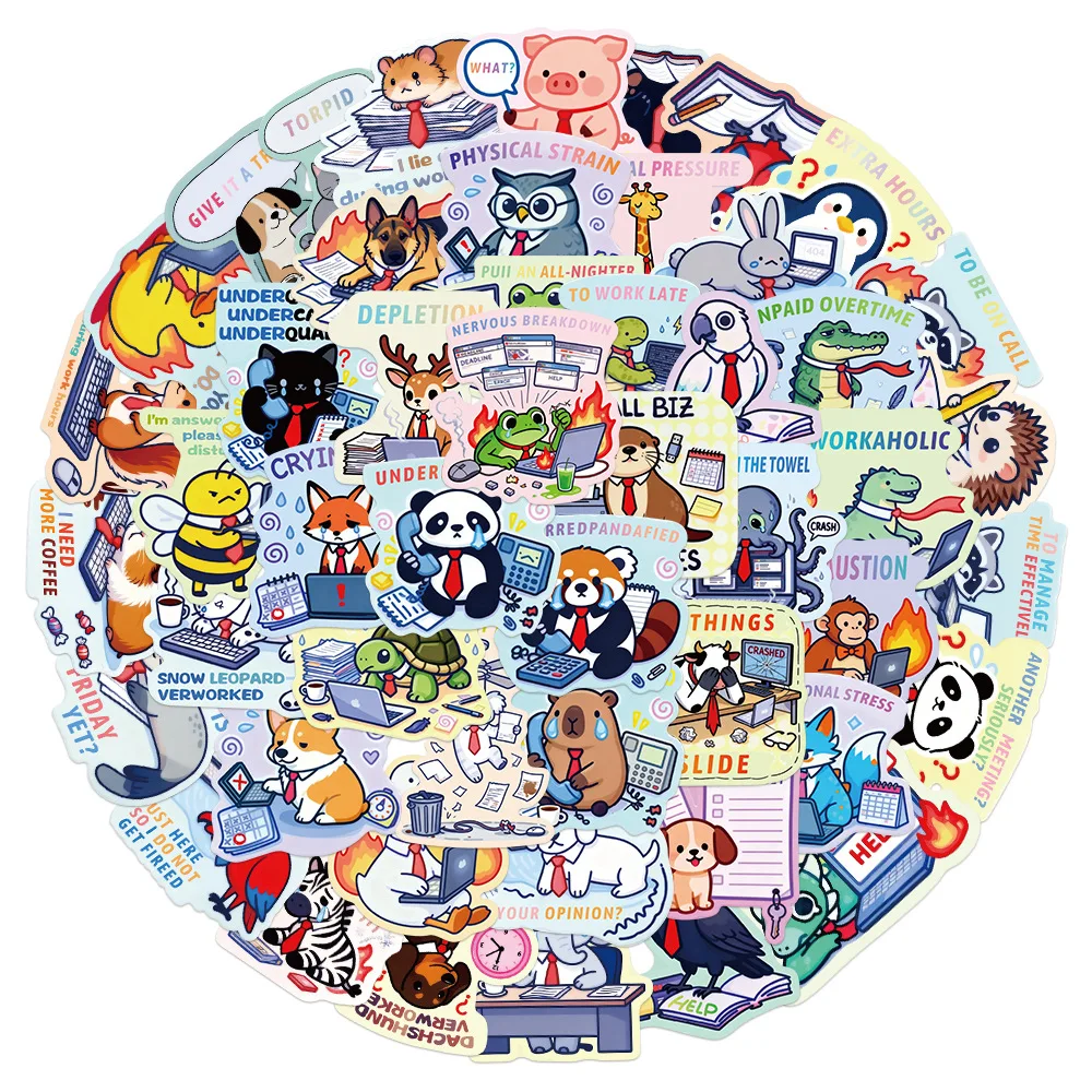 

50PCS Cute Working Animal Stickers Cartoon Graffiti Decoration Mobile Phone Case Water Cup Suitcase Skateboard Waterproof Toys
