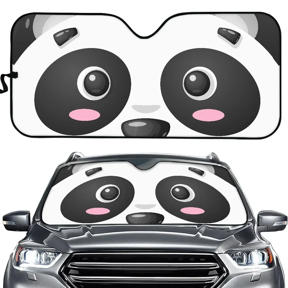 Lovely Panda Eyes Pattern Car Interior Protector Front Windshield Sunshade Cartoon Animal Durable Car Sun Shade for Windshield