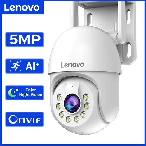 Lenovo-cámara de vigilancia WiFi de 5MP, cámara IP PTZ de seguridad para exteriores, Zoom 5X, Audio bidireccional, seguimiento IA, ONVIF HD, cámara nocturna a Color