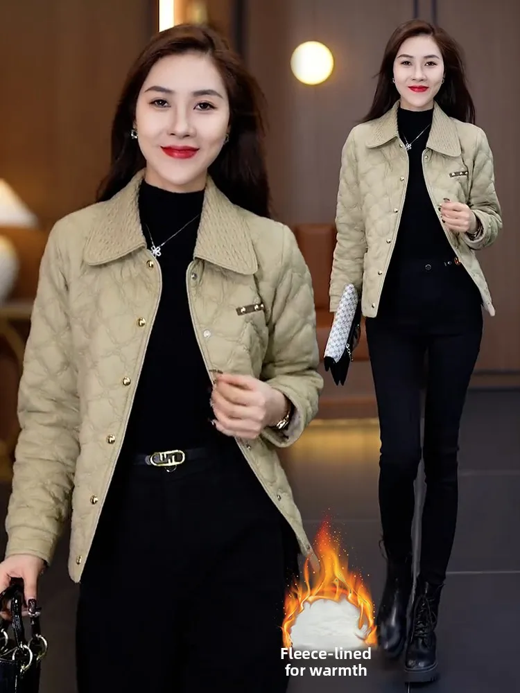 Faionable ort Quilted Cotton Jaet Women's Turn-down Collar Metal Buttoned Outerwear Korean Sle Loose Fit Winter Coat