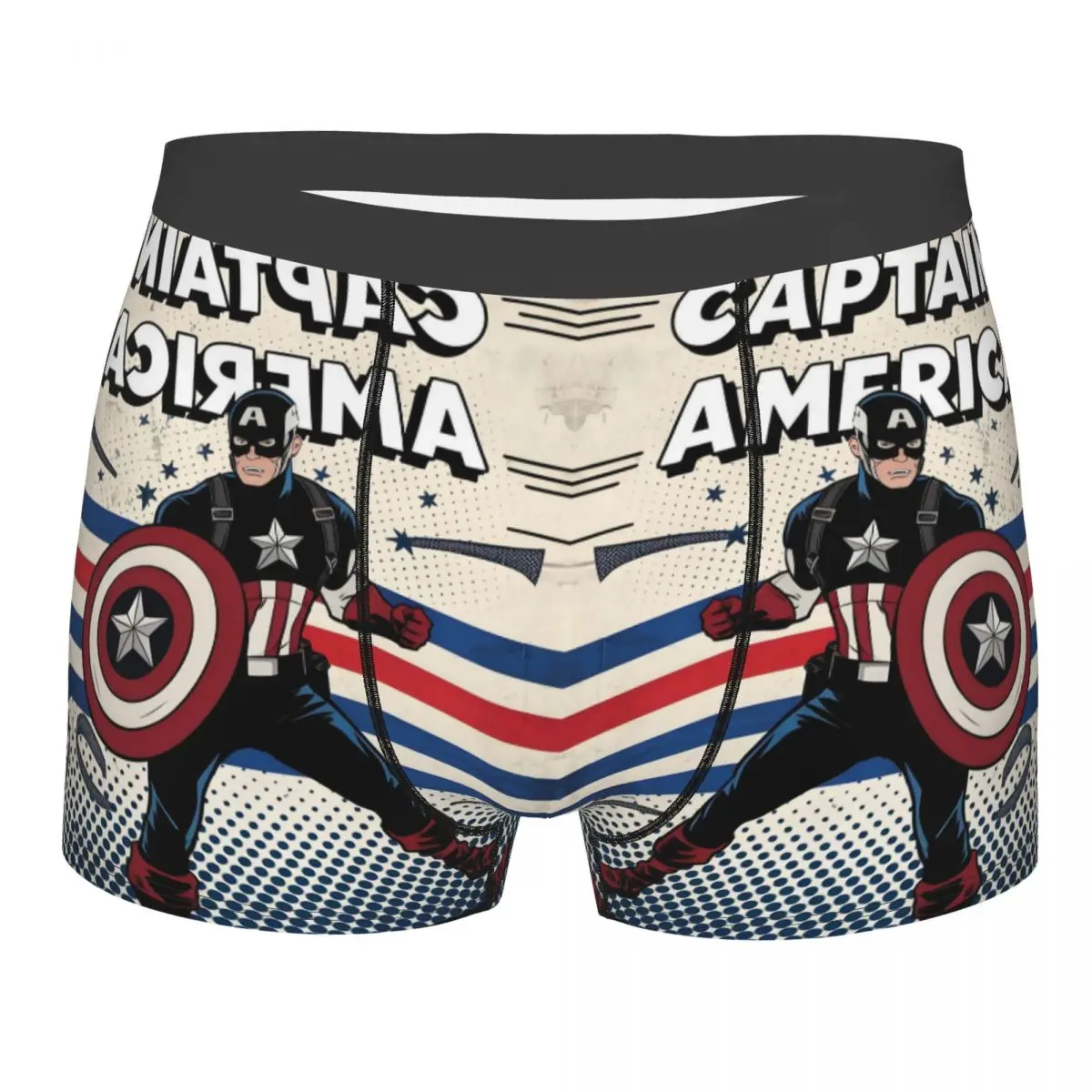 사용자 정의 만화 캡틴 아메리카 속옷 남자 인쇄 멋진 슈퍼 히어로 복서 팬티 반바지 팬티 통기성 속옷