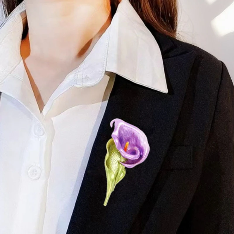 4 Colors Enamel Lily Flower Brooch Pin, Unisex Plant Brooches for Women, Lightweight Decorative Pins for Party Office Wedding Gi