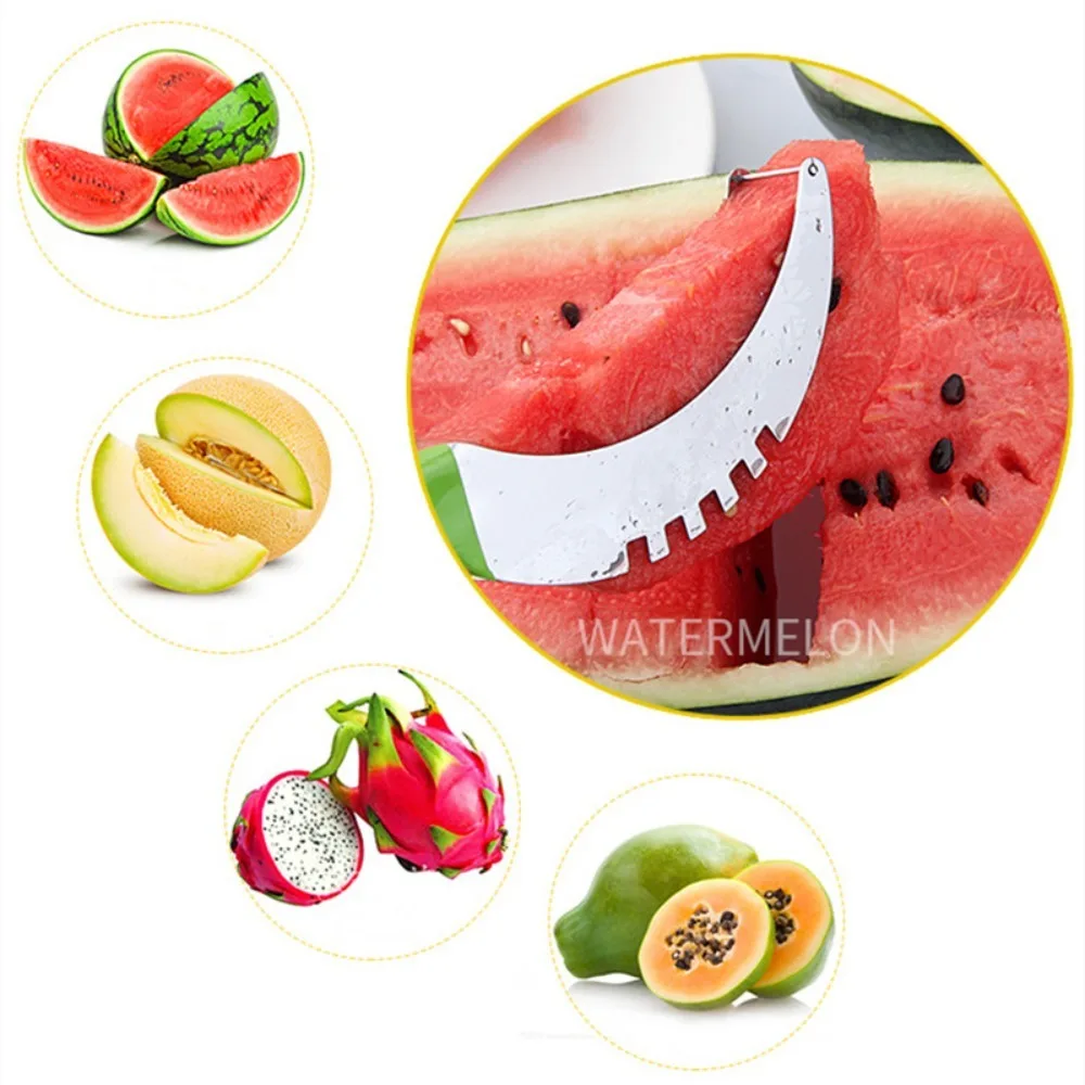 Stainless Steel Watermelon Slicer Plastic Wrap Handle Non-slip Melon Cutter Cutter Kitchen Gadget Fruit Cutting Tool Summer