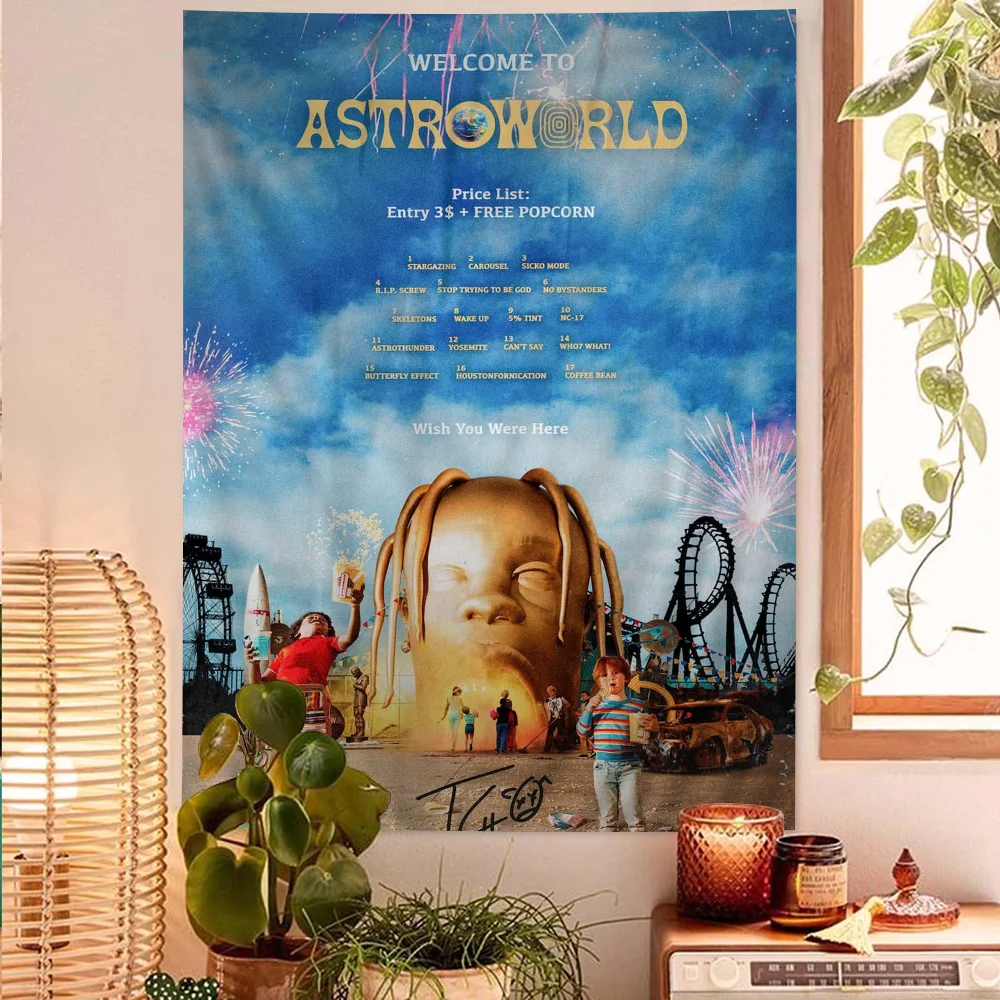 Rapper Travis Scott Astroworld Anime Tapestry Art Science Fiction Room Home Decor Wall Art Decor