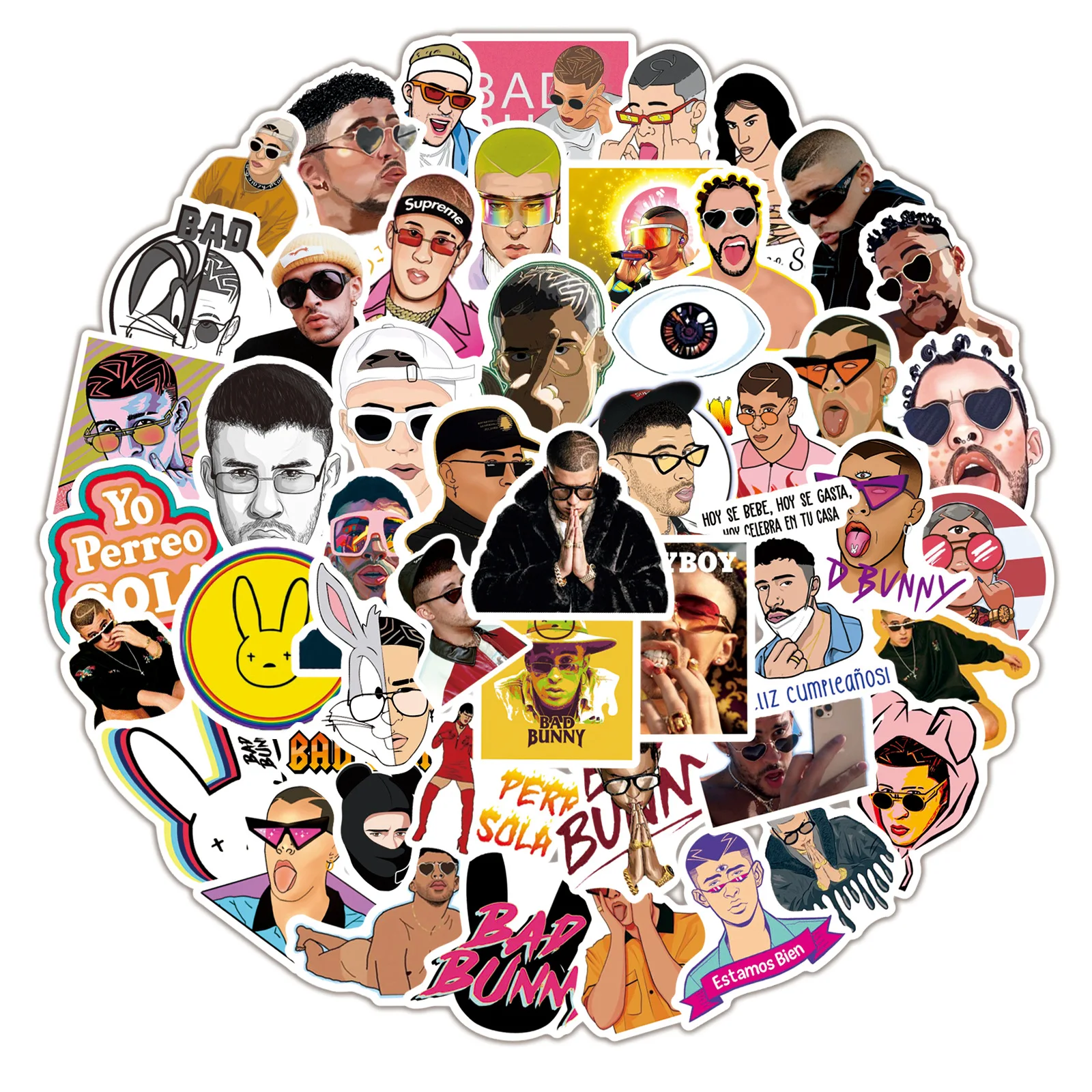 10/30/50pcs Pop Singer Bad Bunny Graffiti Sticker Scrapbook Kids Toys Pvc Laptop Waterproof Notebook Trolley Cool Decal Stickers