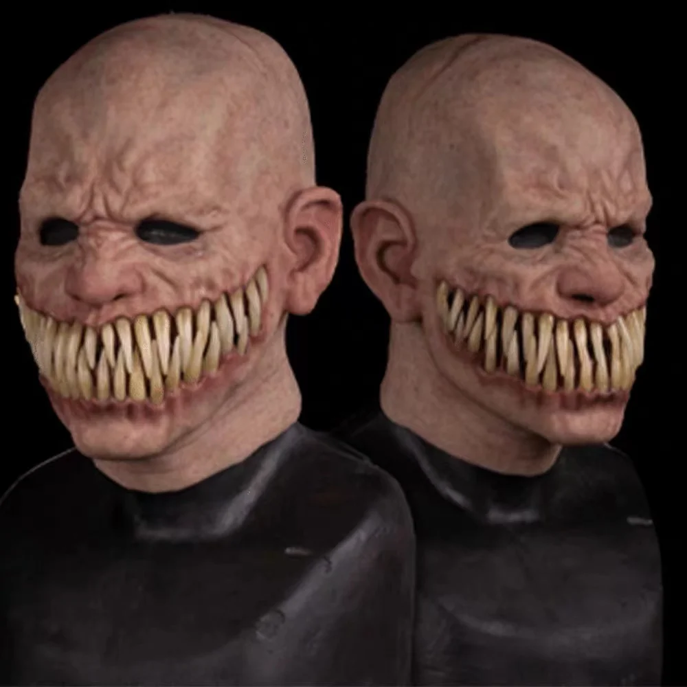 

Horror Mask with Fangs Cosplay Creepy Killer Big Mouth Cover Bloody Latex Mascara Halloween Scary Full Head Costume for Men