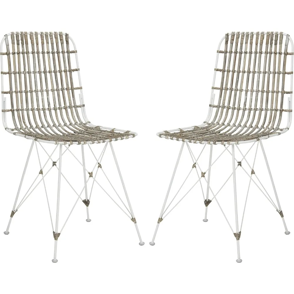 مجموعة كراسي تناول الطعام من Safavieh Minerva باللون الأبيض من الخيزران
