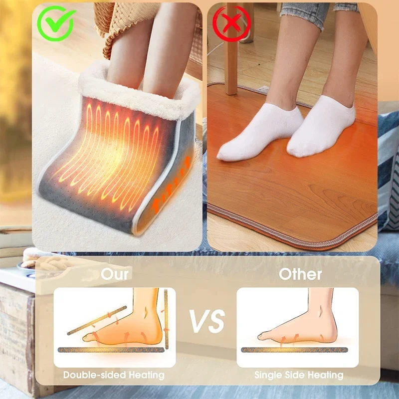 Electric Heater Foot Warmer，Plug-in Electric Foot Warmer Heating Pad，6-Level Heating Foot Boots for men and women，Energy Saving