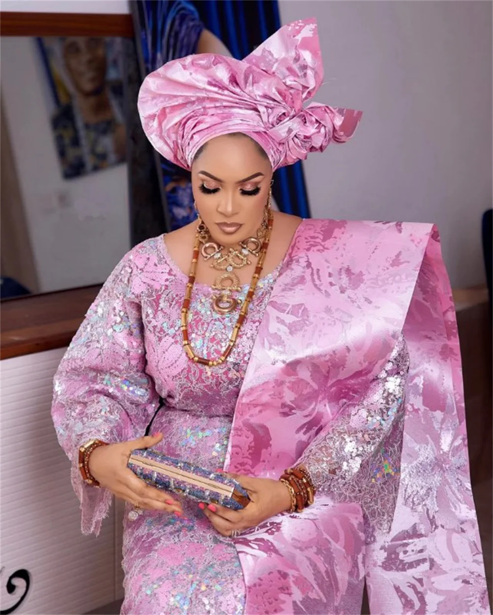 Nigerian Wedding Headtie Grand Swiss Hayes Platinum Gele Headwrap For Bridal Outfits Cultural Festival African Style