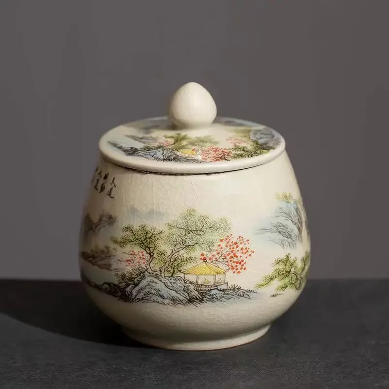 Tea Can Box Ceramic Tea Storage Jar Vintage Blue and White Cracked Sealed Jar Household Moisture-proof Teas Caddies Ceramic Jar