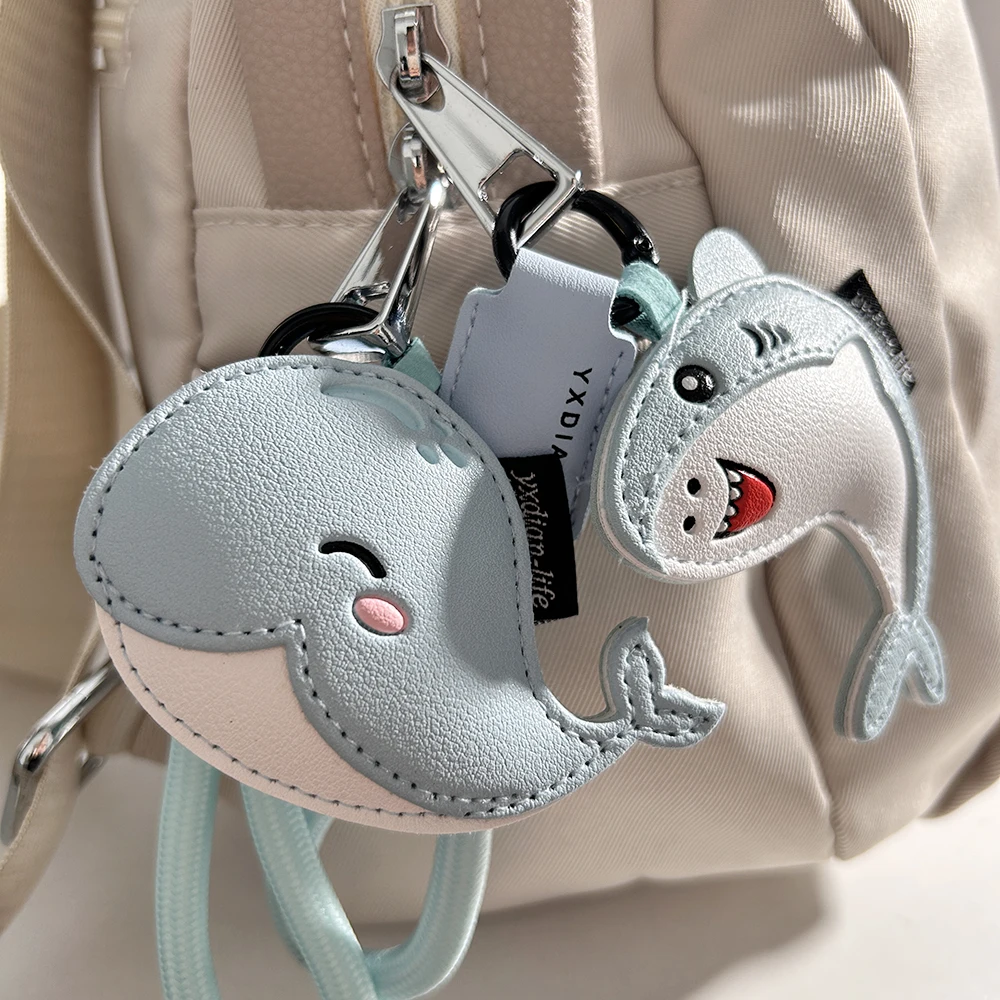 Juego de llaveros de cuero de animales marinos: ballena de tiburón delfín, lindo dije de bolso de dibujos animados y regalo premium