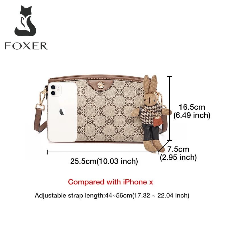 FOXER Brand Women Monogram Printing PVC Crossbody Female Fashion PU Leather Soft Messenger Bag Lady Shoulder Bag Gift For Girl\'s