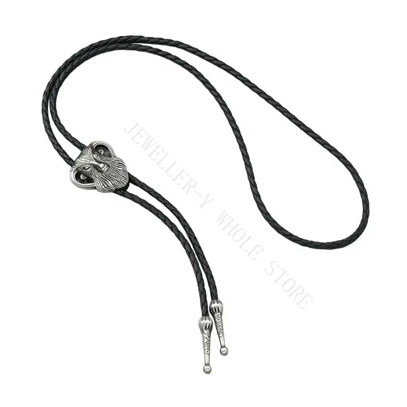 R7UF Trendy Biker Rams Skull Necklace with Adjustable PU Rope Chain Accessories For Casual And Retro Lovers