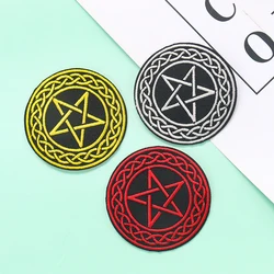 Retro Pentagram Circle Embroidery Patch Western World Satan Warcraft Outdoor Armband DIY Clothes Backpack Hat Decor Accessory