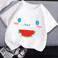 Cinnamoroll Emote T-shirt for Children Kawaii Girls Cartoon Clothes Fashion Anime Print White Clothing Top Kids Summer Tee Gift