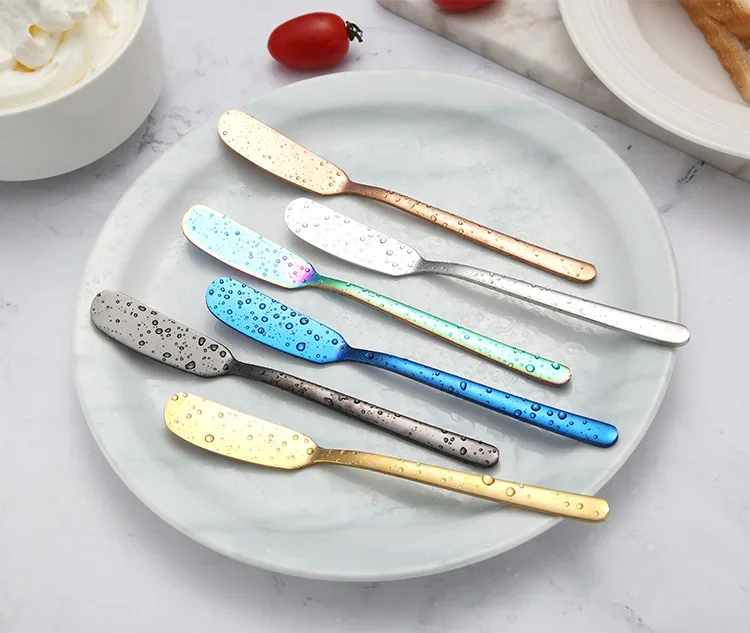 

2PCS 304 Stainless Steel Butter Knife Cheese Dessert Jam Spreaders Cream Gold Black Rose Gold Knifes Western Cutlery Tool PI 001