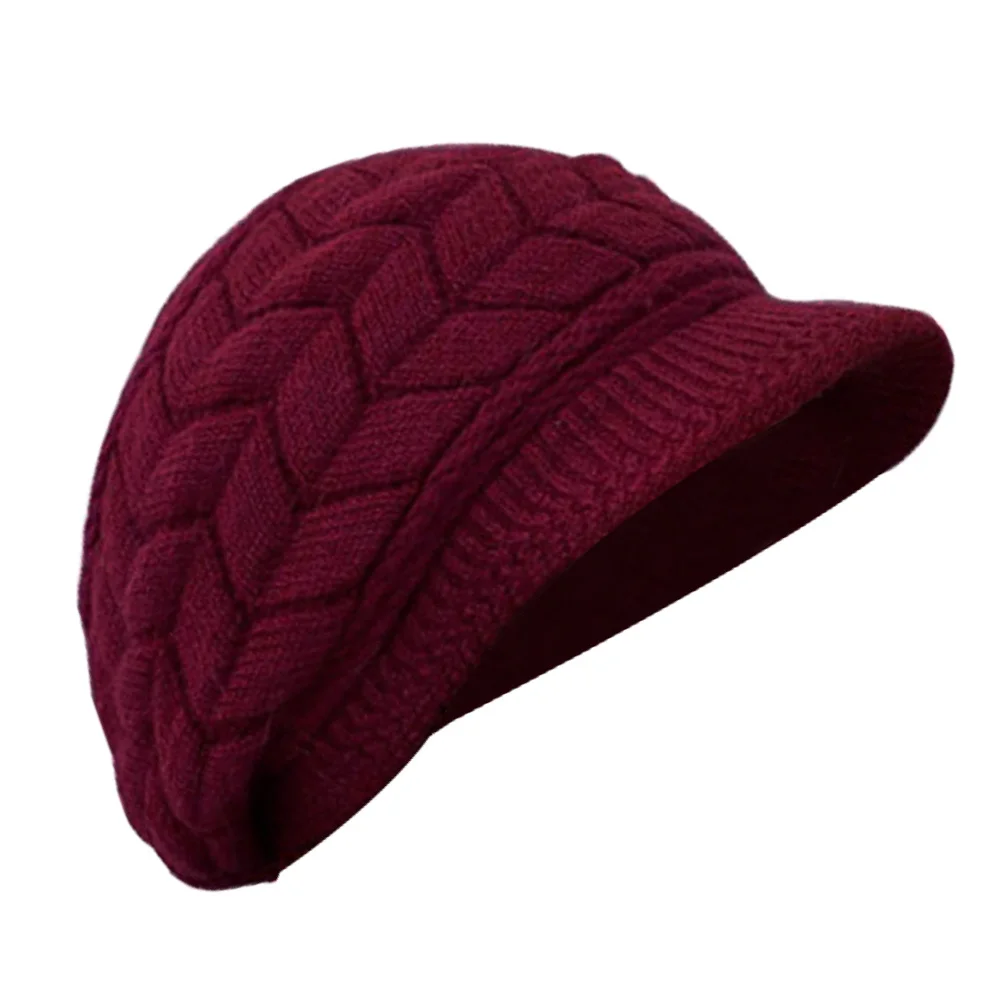 

Warm Knit Hat Red Wool Women Winter Cap Elastic Design Snow Ski Beanie High Quality Gift Lady Ear Cover Cap Women Warm Hat