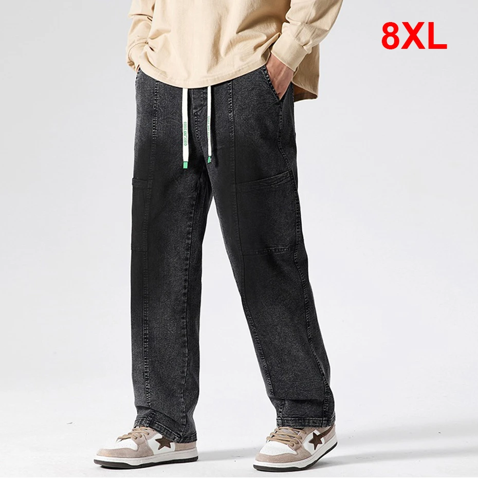 

Vintage Denim Pants Men Elastic Waist Jeans Pants Plus Size 8XL Fashion Straight Jeans Male Trousers Big Size 8XL