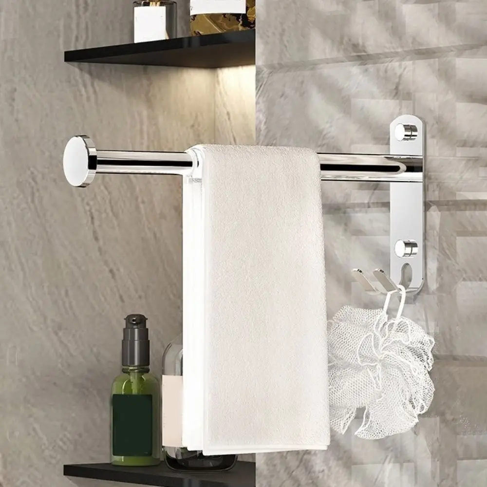 2Pcs Stainless Steel Clothes Hanger Storage Rack Wall-mounted Punch-free Scalable Storage Racks Waterproof Space Saving