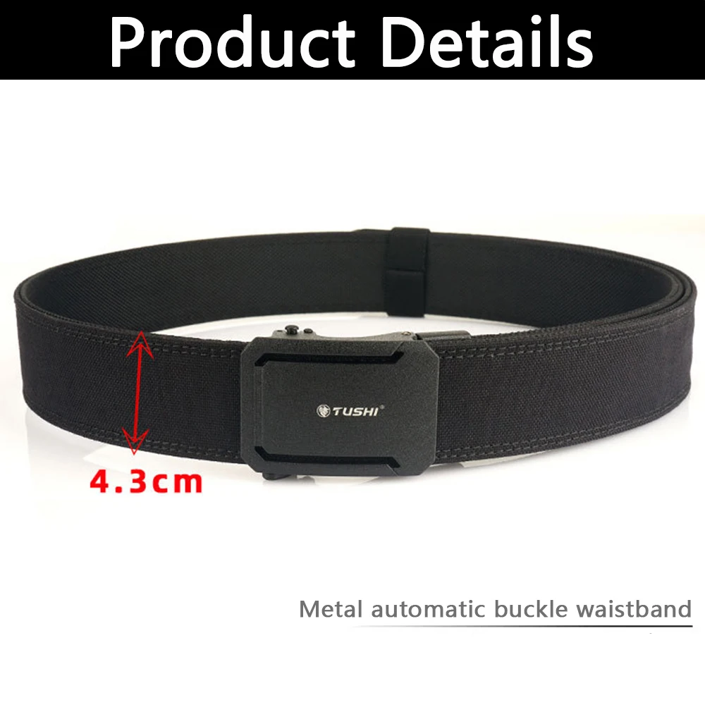 TUSHI Brand 4.3 Wide Thickened Gun Hanging Double-Layer Nylon Cloth Belt Versatile Outdoor Tactical Automatic Buckle Men's Belt