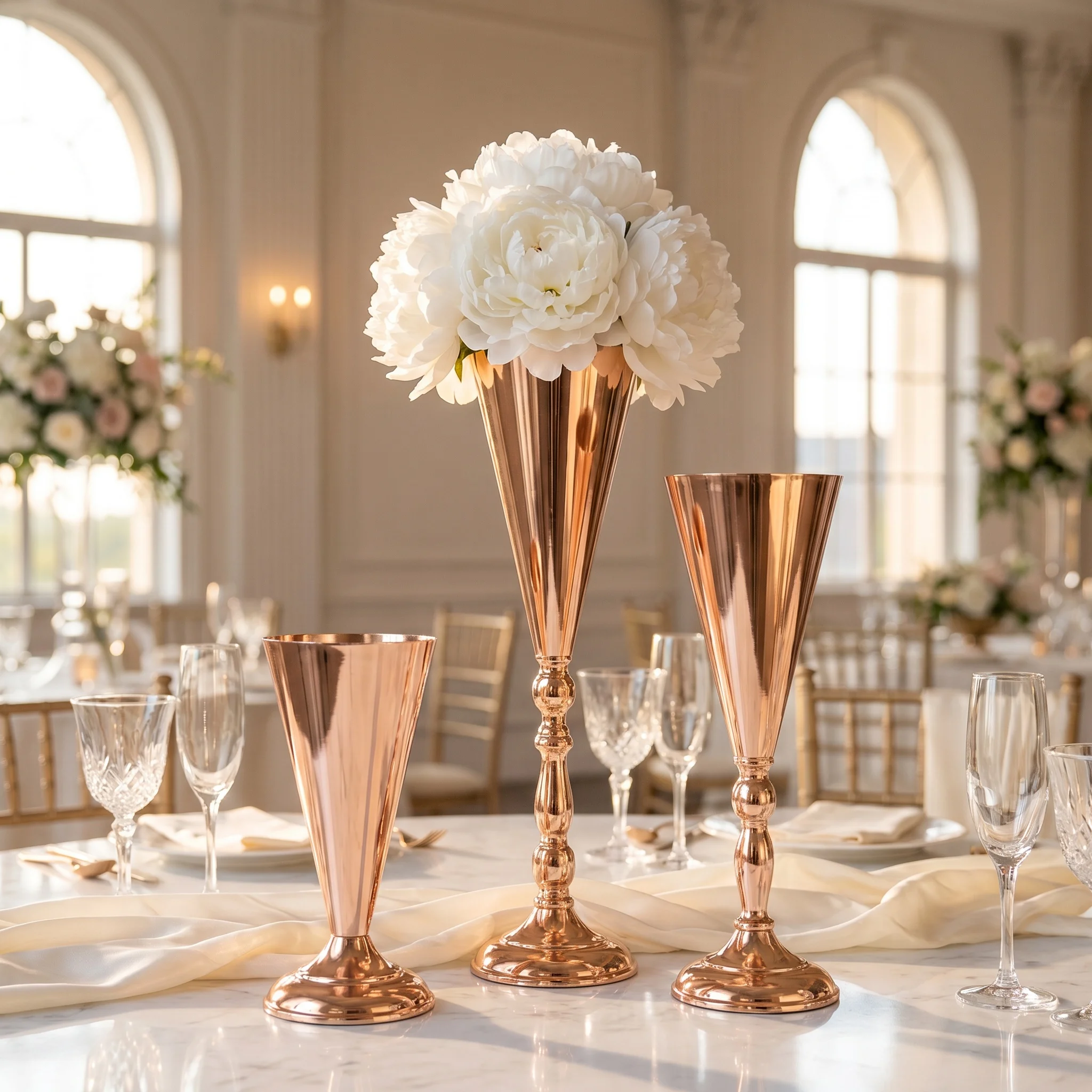 Gold Metal Trumpet Vase Stand Holder Cone Flower Holder for Wedding Table Centerpiece, Party & Home Decor 3 Sizes Choose