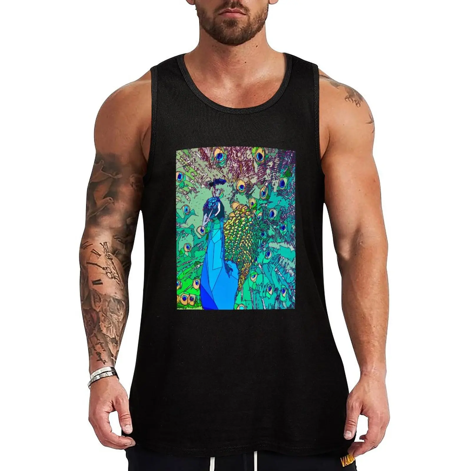 abstract peacock Tank Top Vintage Print Tank Top Retro Graphic Sleeveless Tee
