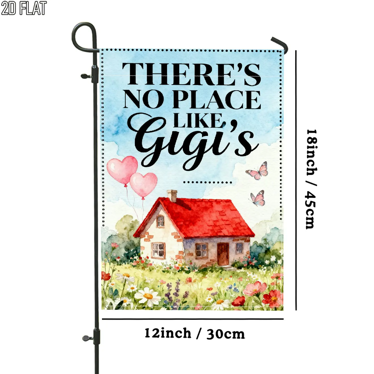2D Flat, 2D Flat 1pc Outdoor Garden Flag Fanciful Cottage Flowers Peach Hearts Butterflies Blue Vertical  Welcome Garden Flag Porch Decoration for Garden Outside Yard Decoration No Flag Pole, 2D Flat