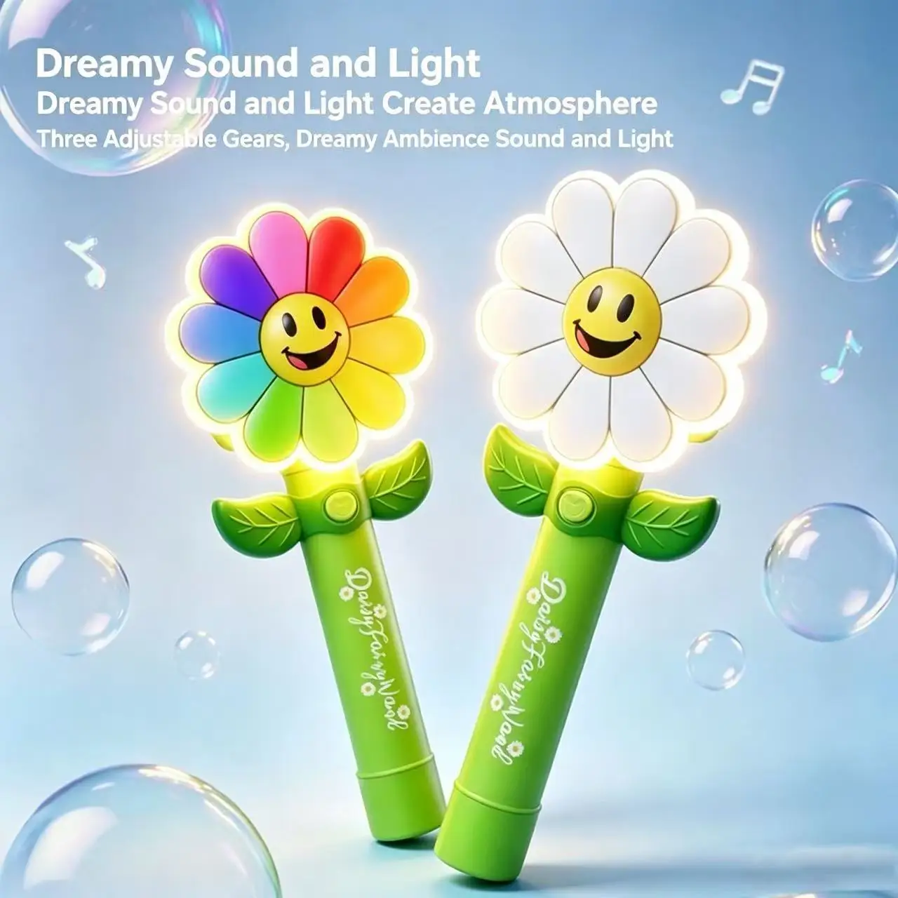 Luminous Sunflower Bubble Machine Toy One-Key Start LED Glowing Flower Bubble Blower for boys and girls Outdoor Summer Toys Gift