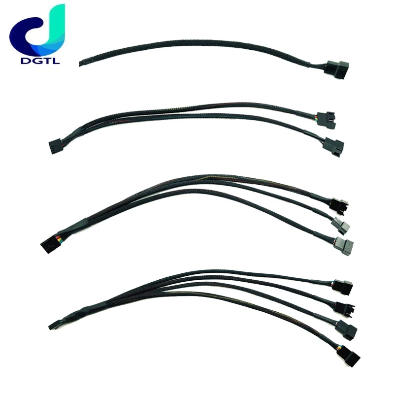 Kable przedłużające 4-pinowe do wentylatorów CPU na płytce głównej, adapter PWM 4P, kable zasilające 4-pinowe do obudowy komputera, złącza.