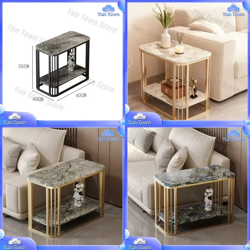 Italian Marble Edge Living Room Sofa Storage Locker for Modern Home Decor | Wall Mounted Integrated Light Luxury Tea Table