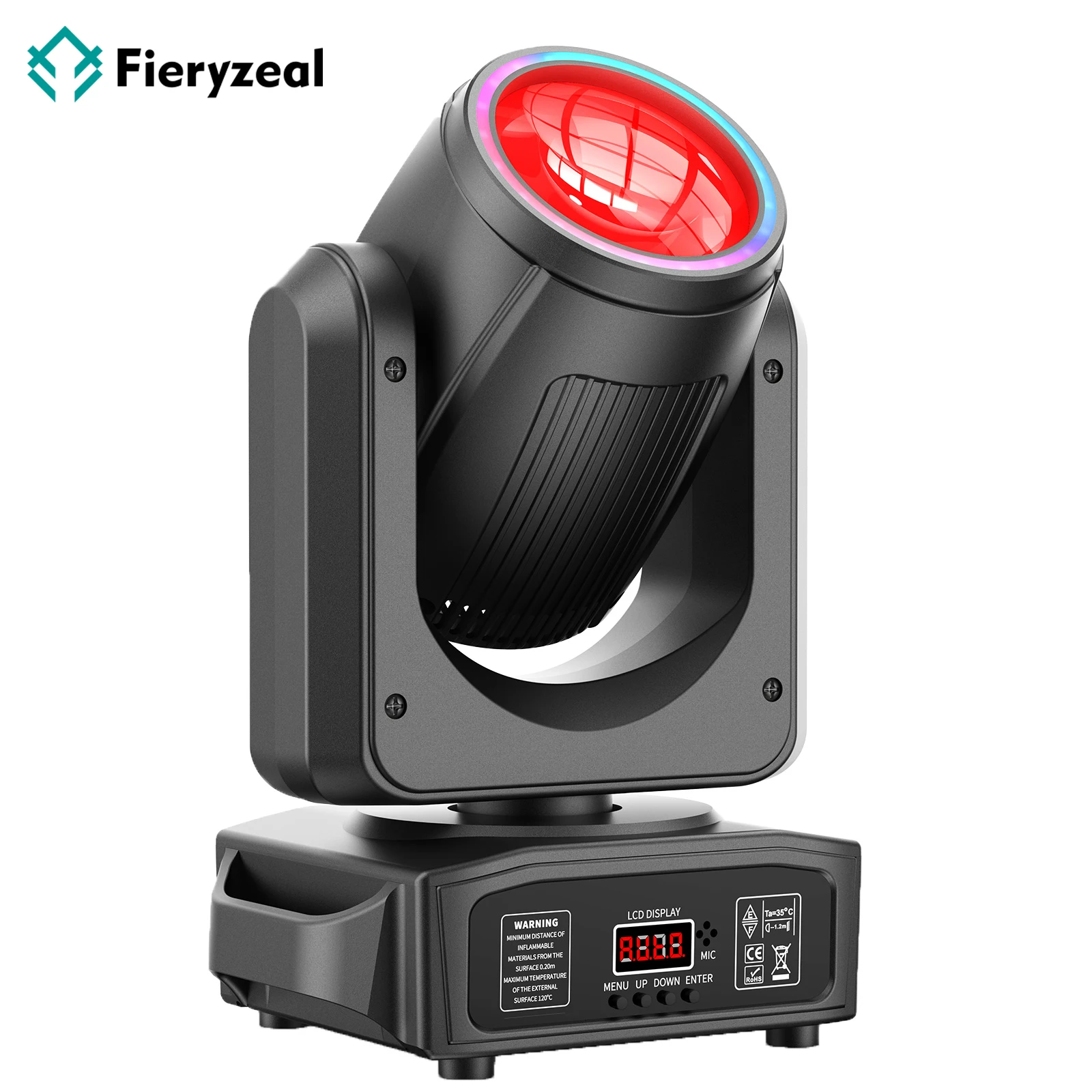 

Fieryzeal 150W RGB LED Moving Head Light DMX512 18Prism 7+1Color&Gobo Halo Beam Effect Stage Light for Wedding DJ Party Show