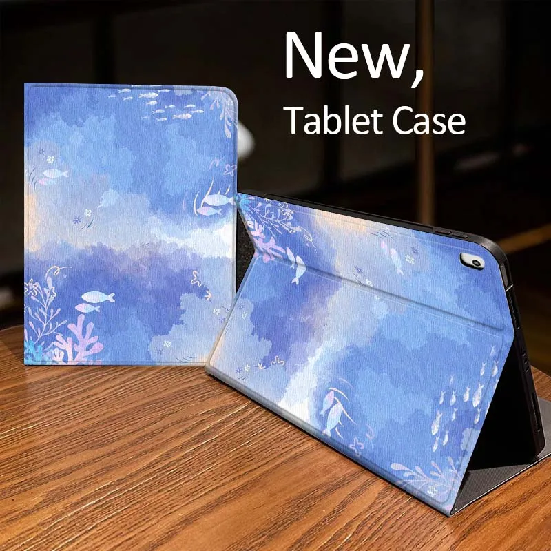 

140Cartoon Blue Ocean Fish For iPad Pro mini Air 1 2 4 3 5 6 7 8gen 9gen 11 M2 M3 M4 6th 7th 10th 11th Gen 2025 Tablet Case
