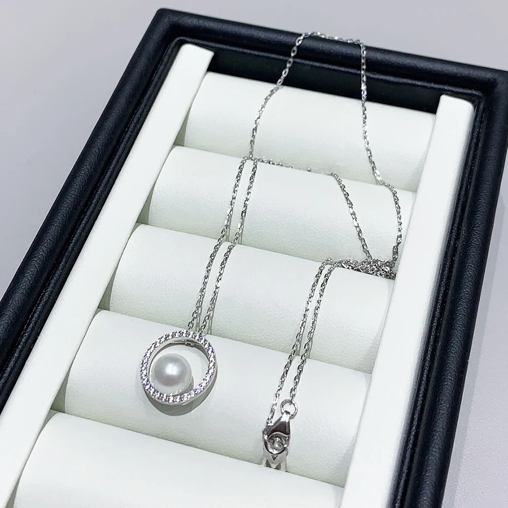 Simple and Elegant 6-7mm Aurora Akoya Real Saltwater Pearl Pendant for Girls with Round Zircon Wrapped Cycle Begins Again Design