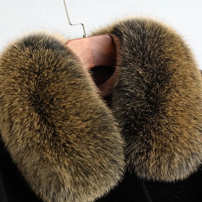 New Gold Mink Coat Women's Medium Long Fox Fur Collar Mother Wear Thickened Warm Fur Jacket High End Female Faux Fur Overcoat